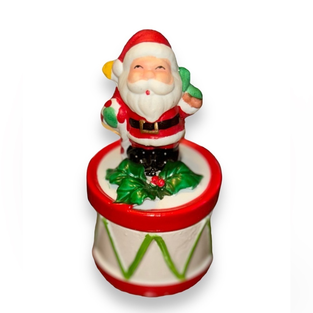 VINTAGE Woolworth Christmas Ceramic Candle
Drum Santa Claus Lid Hand Painted